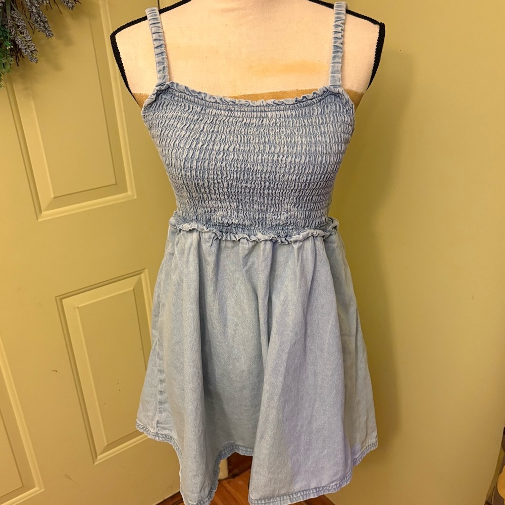 American Eagle Outfitters Light Blue Smocked Mini Dress
